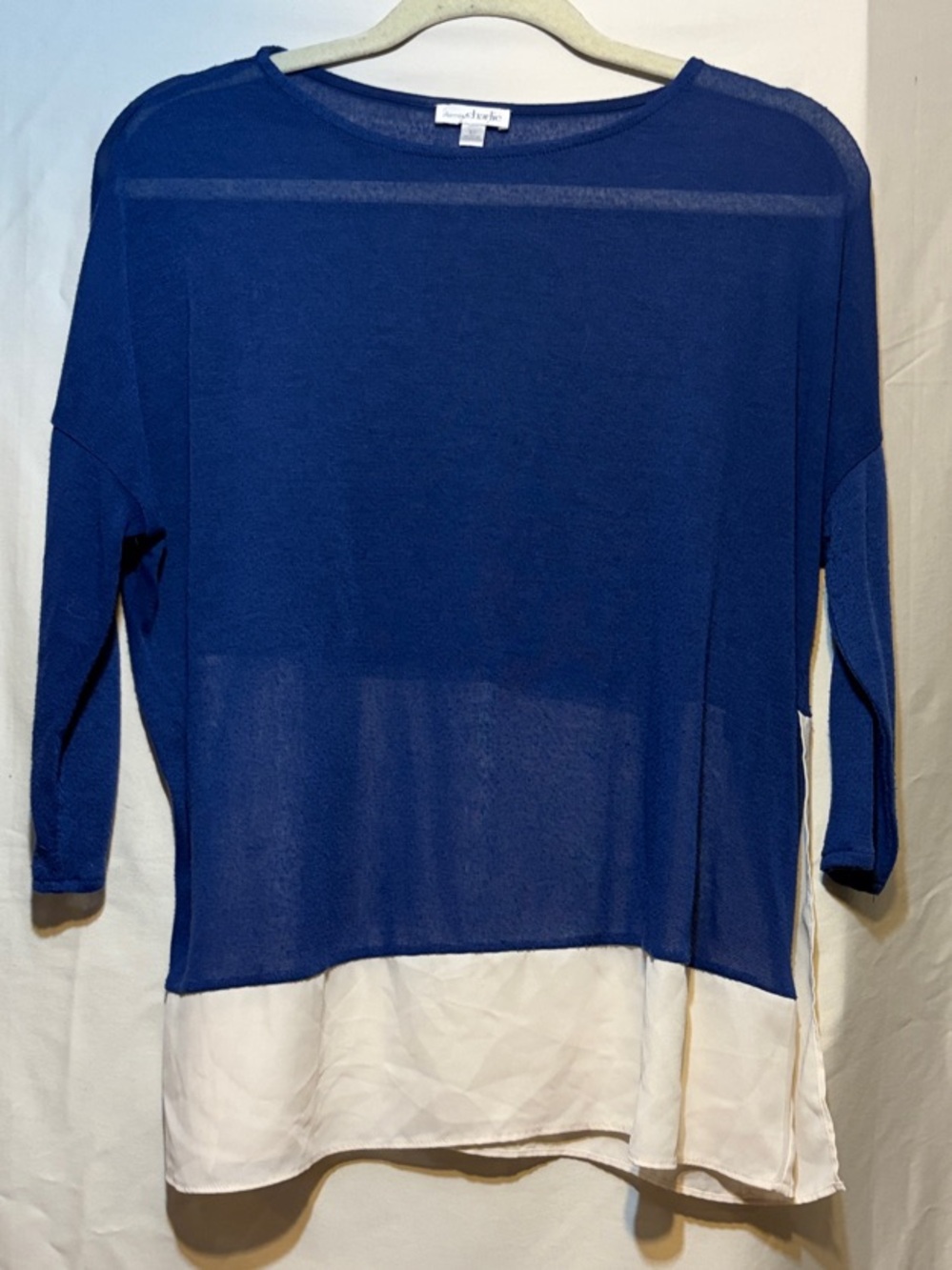 Charming Charlie Royal Blue Sheer Knit Tunic with White Band